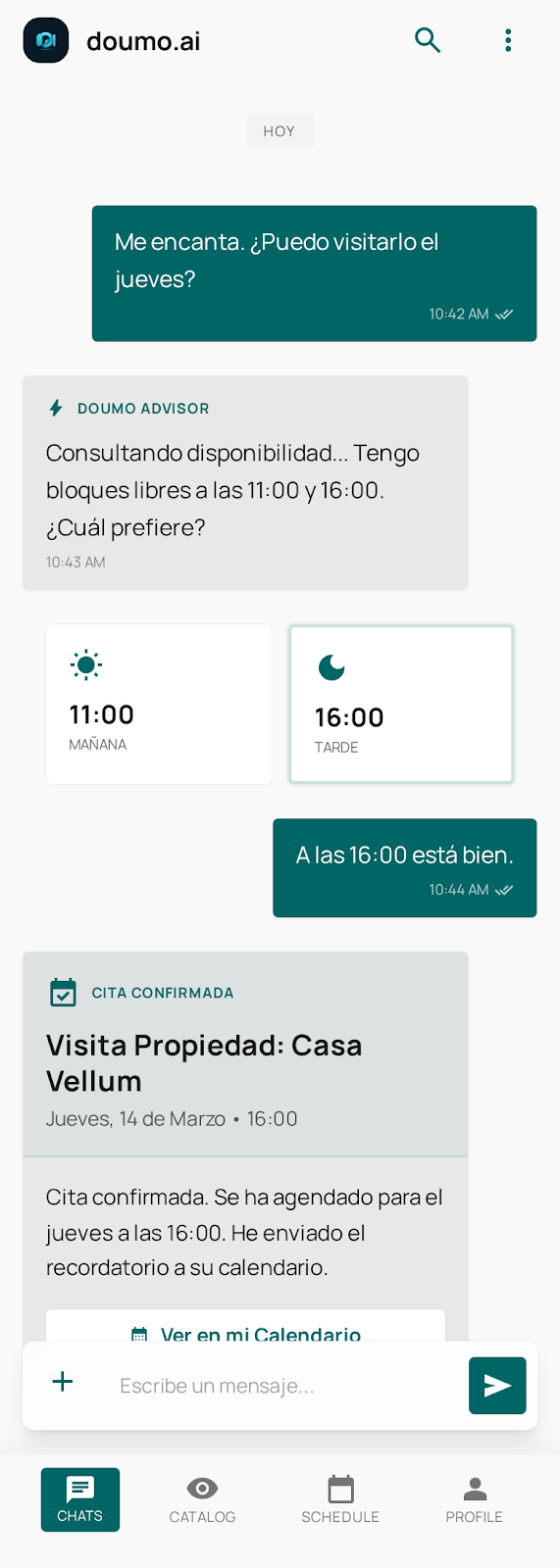 doumo agendando visita de propiedad automáticamente